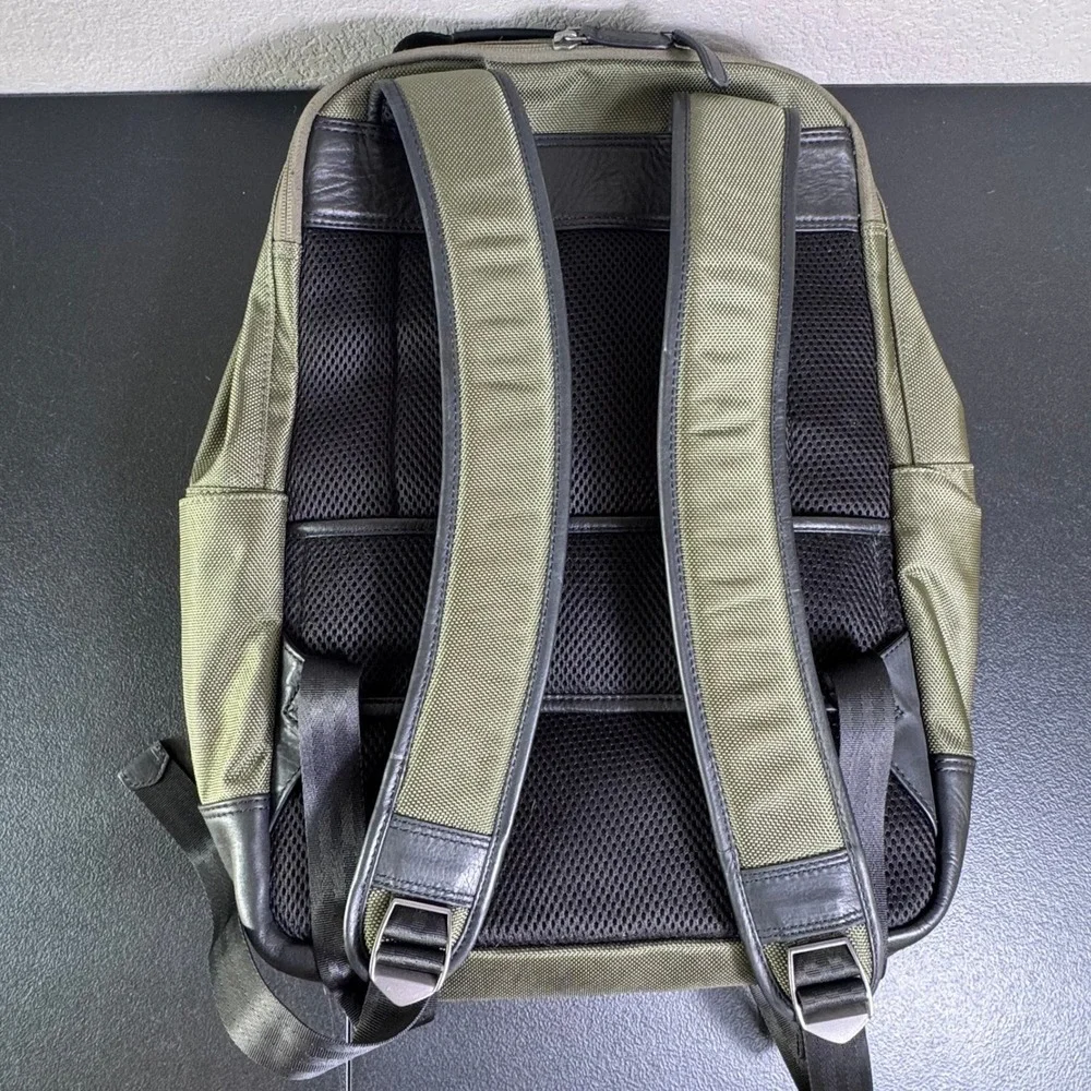 Boconi Olive Green Ballistic Nylon Leather Trim Laptop Backpack Professional Bag